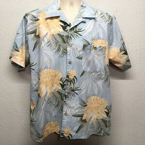 Montego Joe Hawaiian Shirt Mens M Button Up Blue Floral Short Sleeve